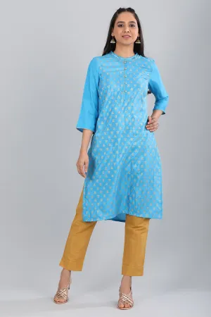 Blue Mandarin Neck Printed kurta