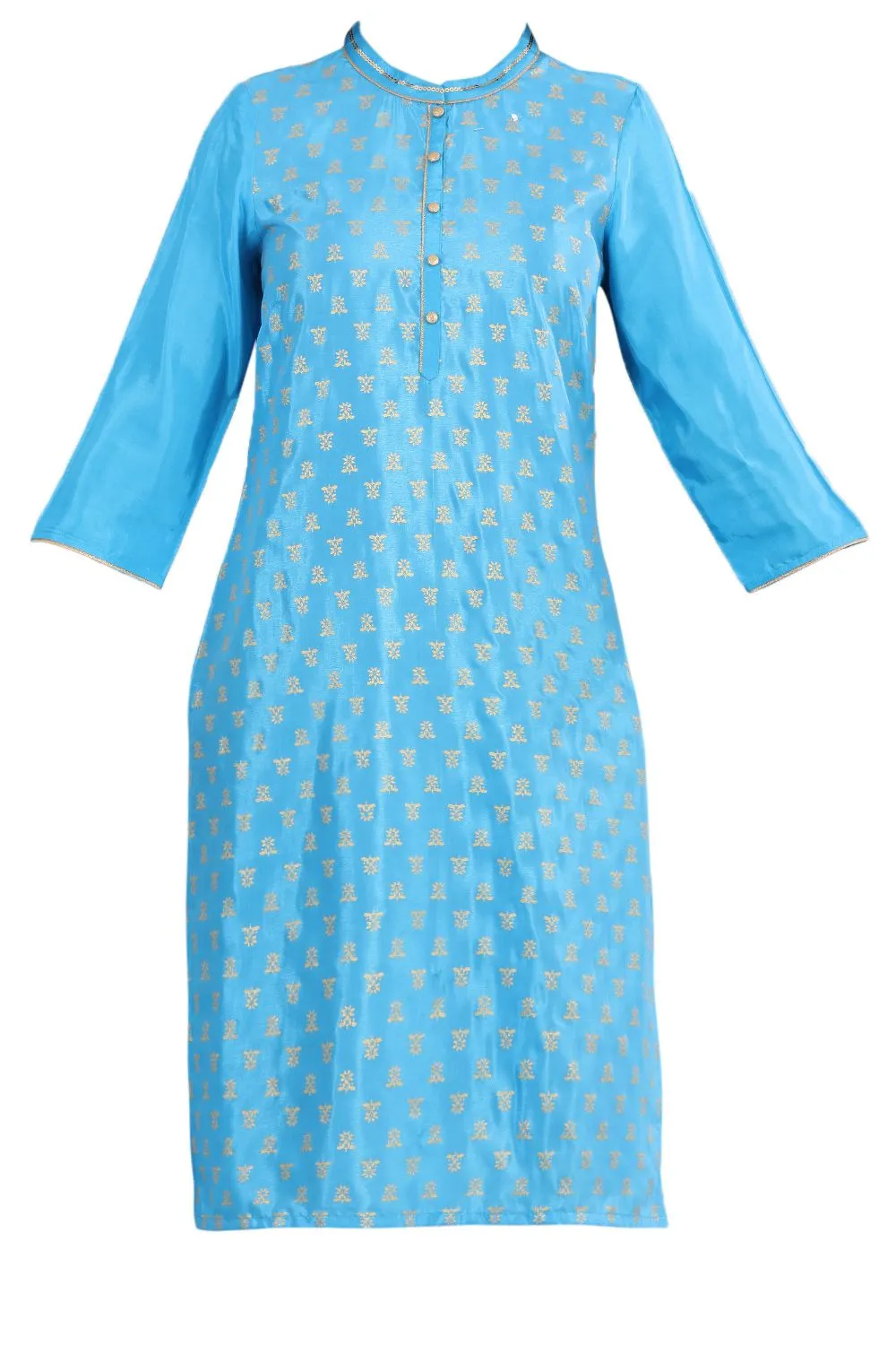 Blue Mandarin Neck Printed kurta