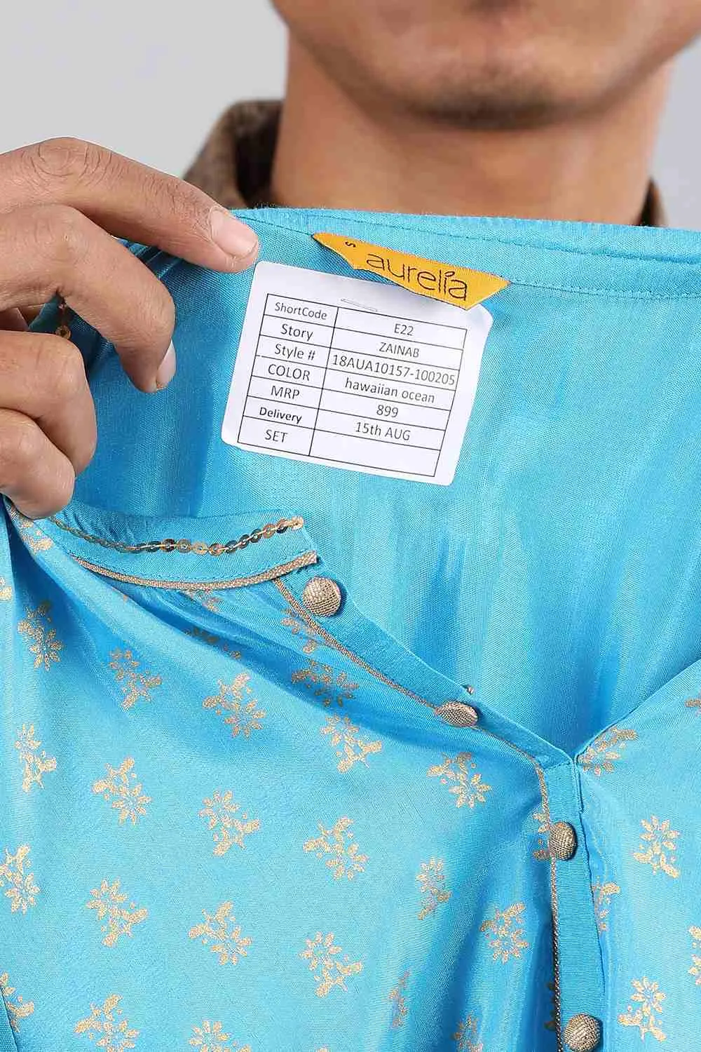 Blue Mandarin Neck Printed kurta