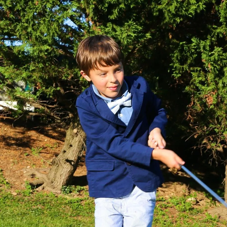 Blue Seersucker Magnetic Bow Tie Junior