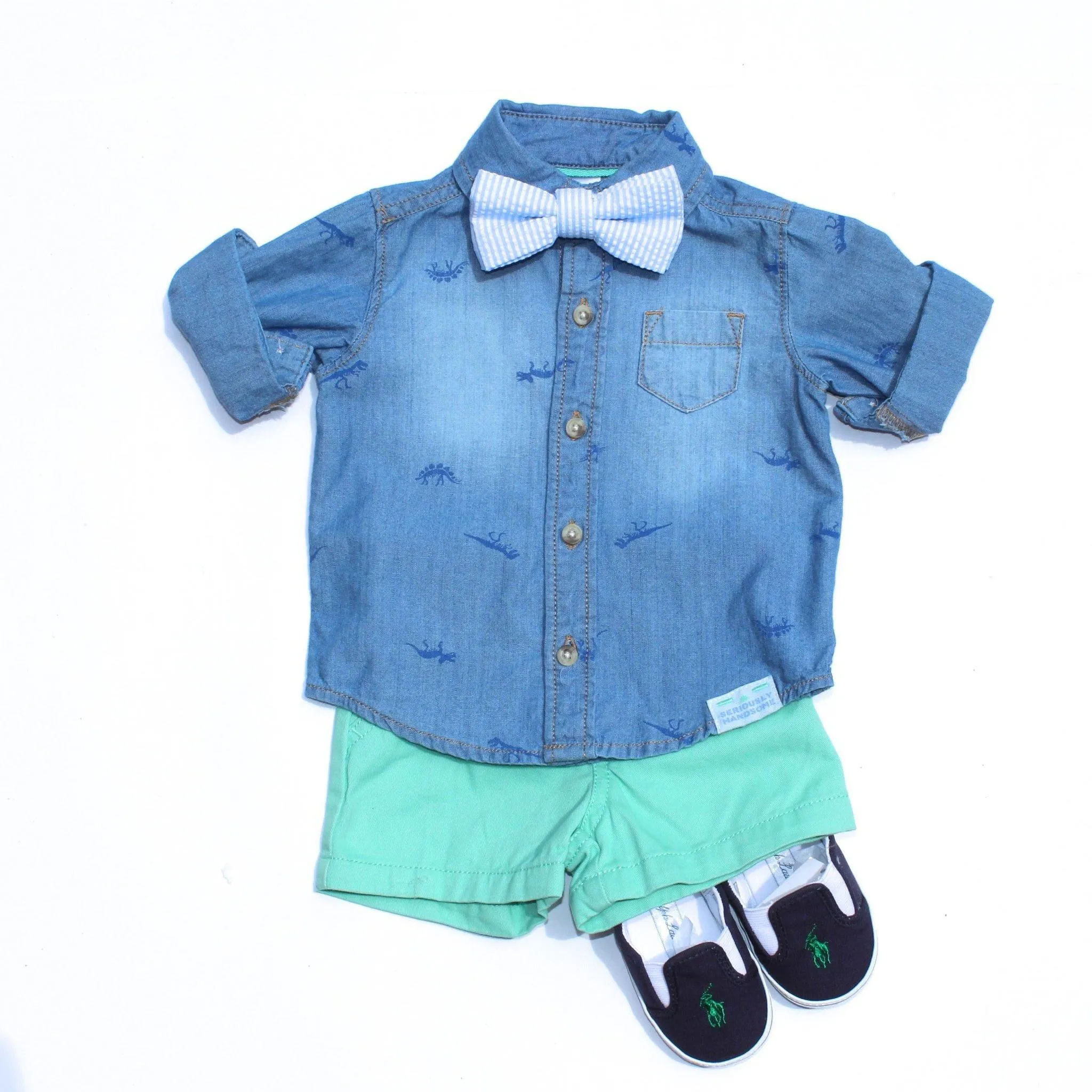 Blue Seersucker Magnetic Bow Tie Junior