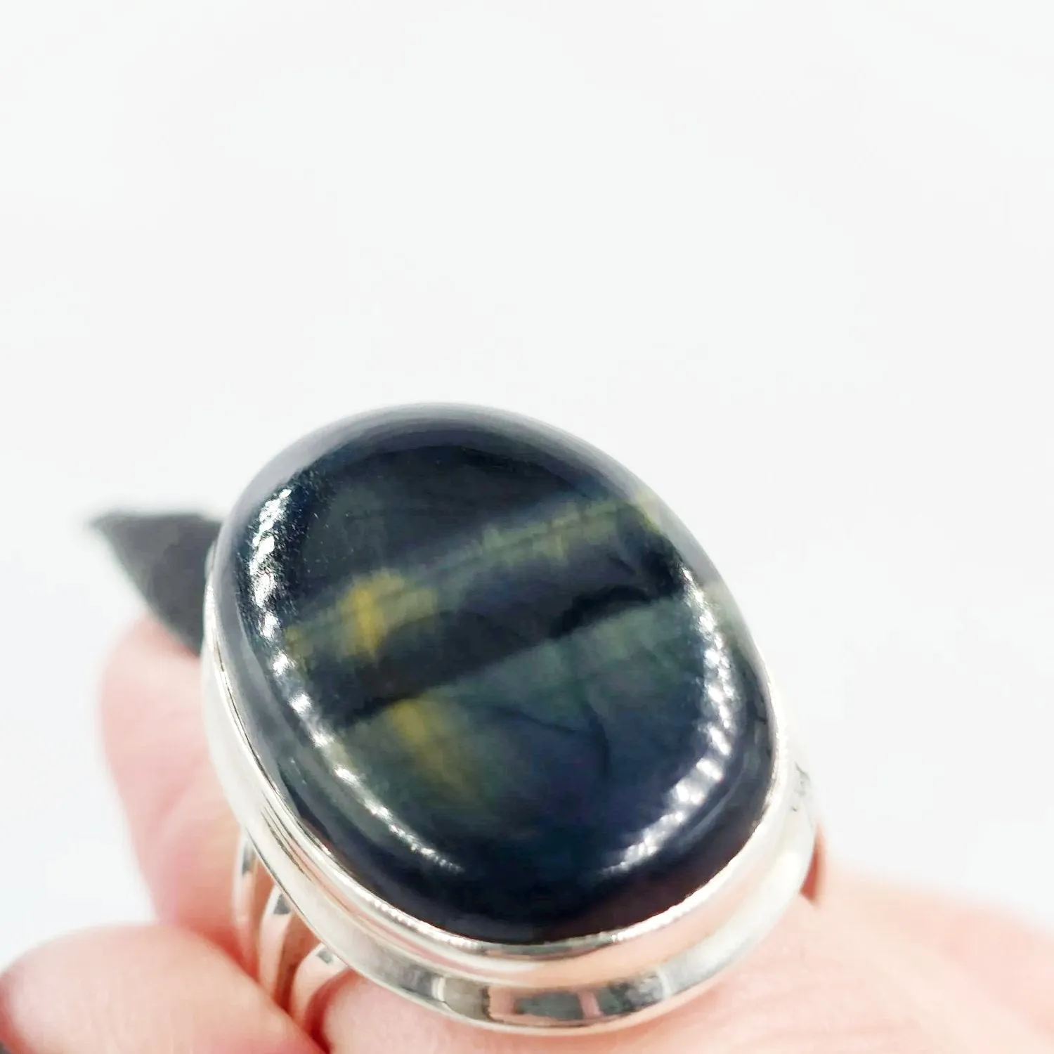 Blue Tiger Eye Ring Sterling Silver Size 6 Solitaire