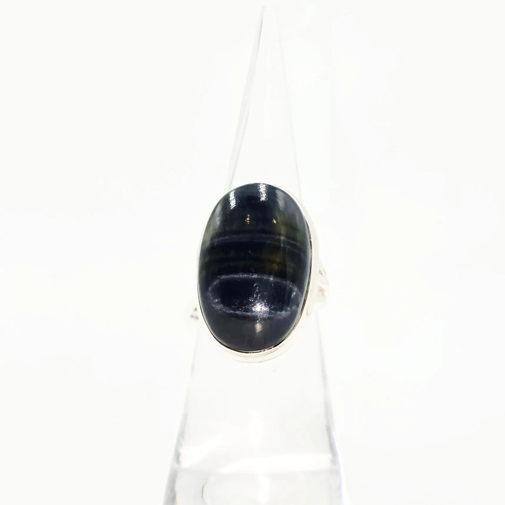 Blue Tiger Eye Ring Sterling Silver Size 6 Solitaire