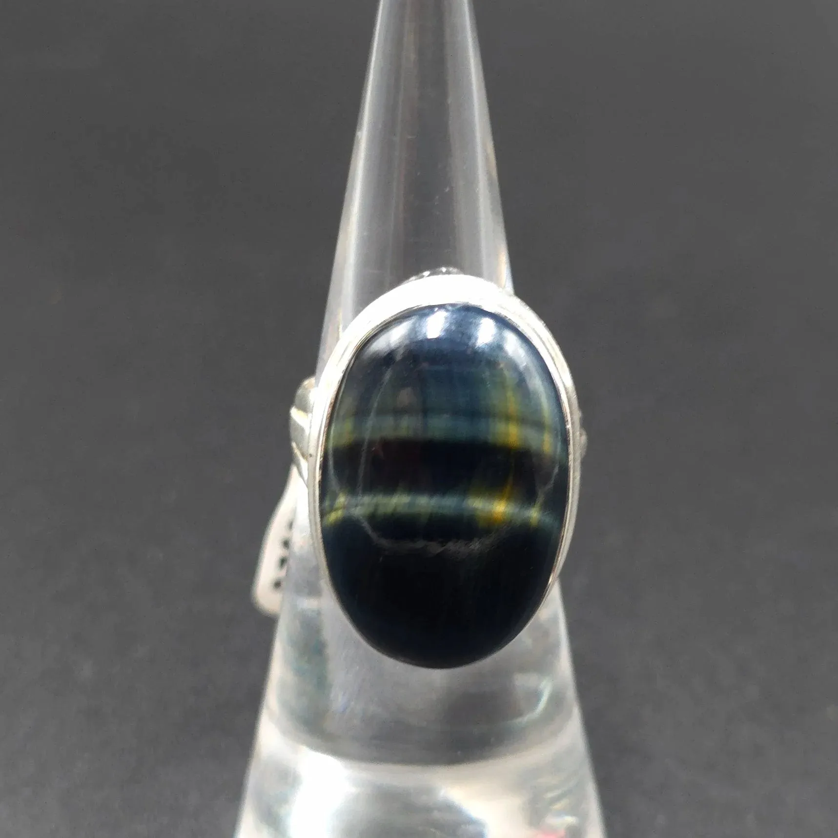 Blue Tiger Eye Ring Sterling Silver Size 6 Solitaire