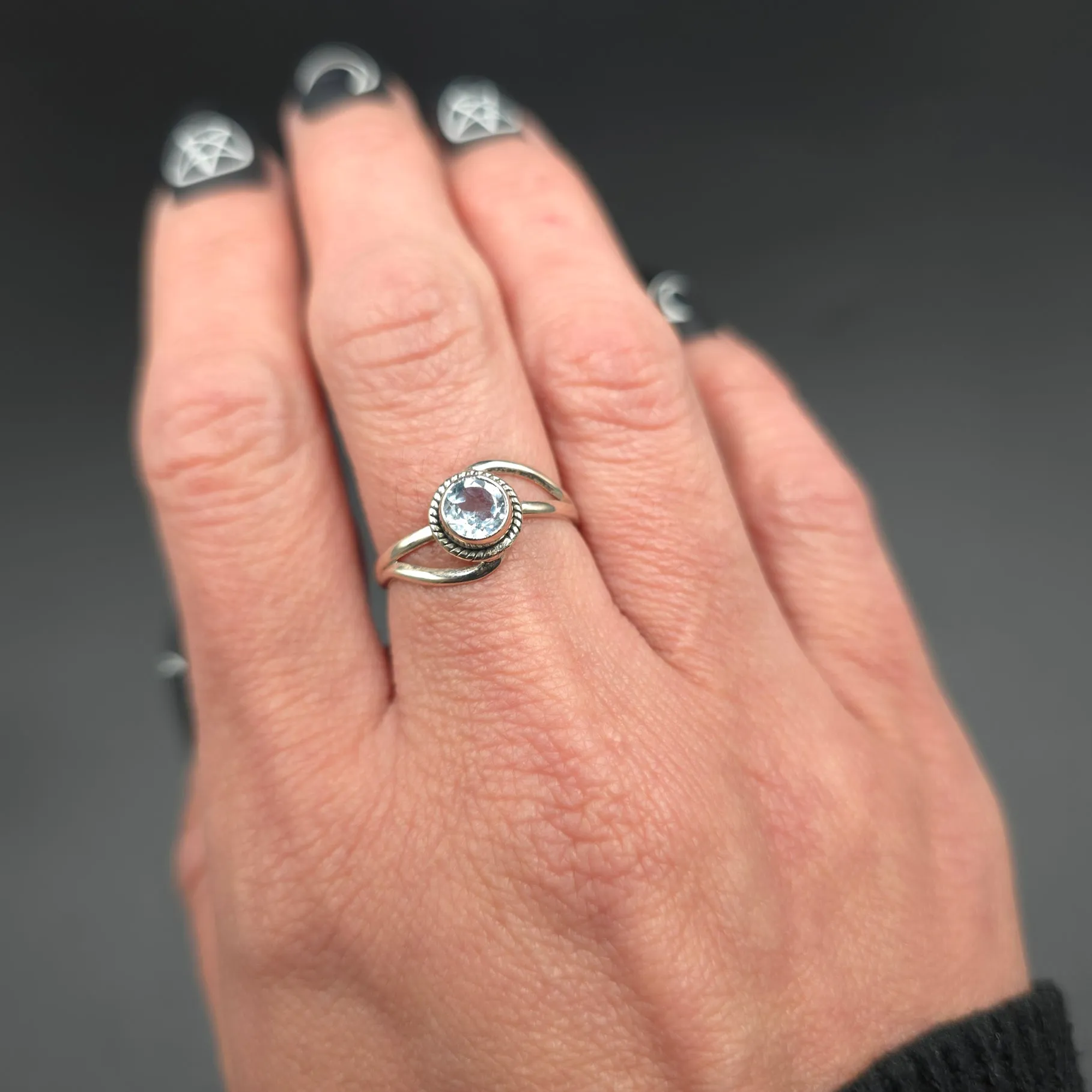 Blue Topaz Infinity Ring Sterling Silver Size 7