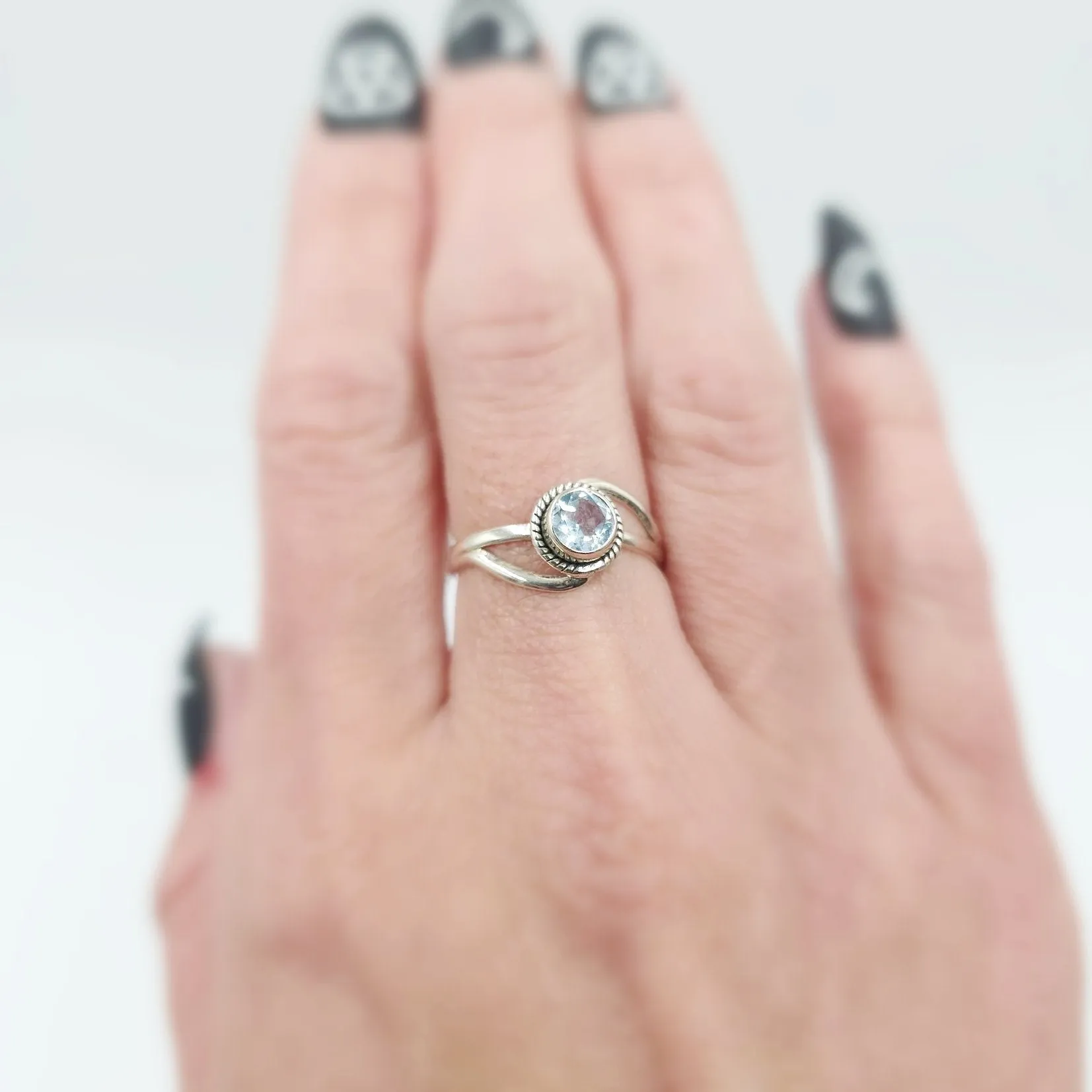 Blue Topaz Infinity Ring Sterling Silver Size 7