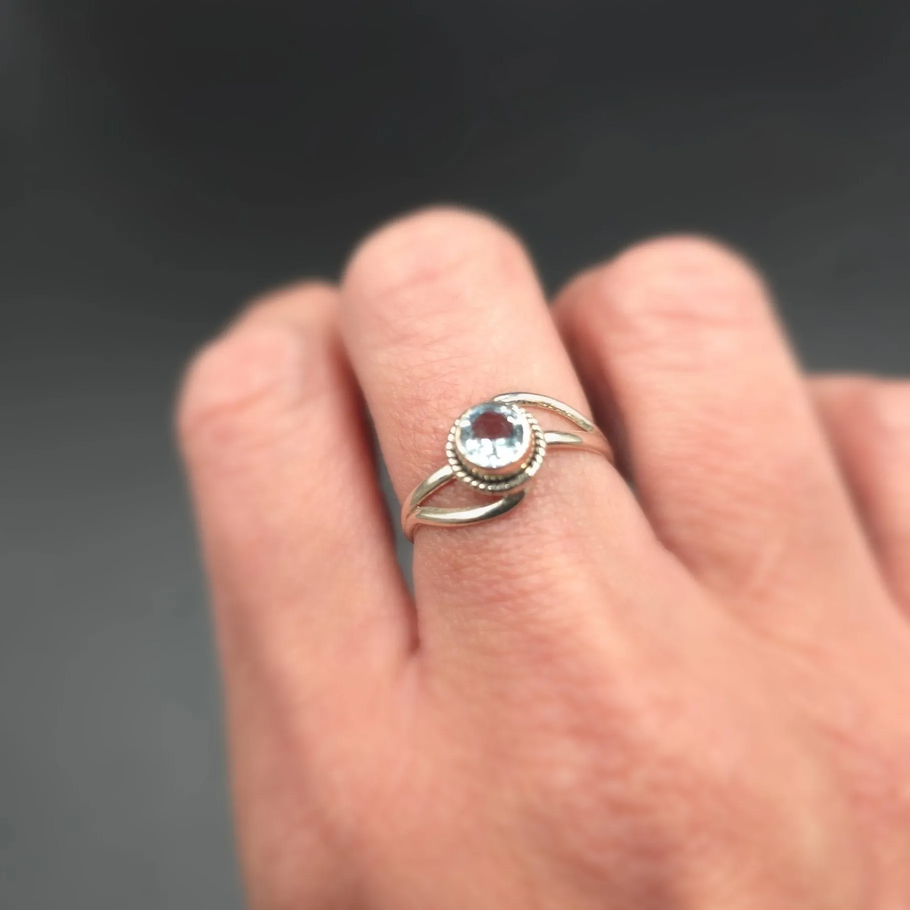 Blue Topaz Infinity Ring Sterling Silver Size 7