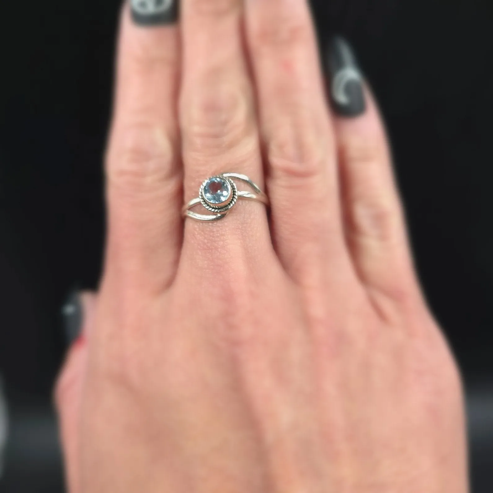 Blue Topaz Infinity Ring Sterling Silver Size 7