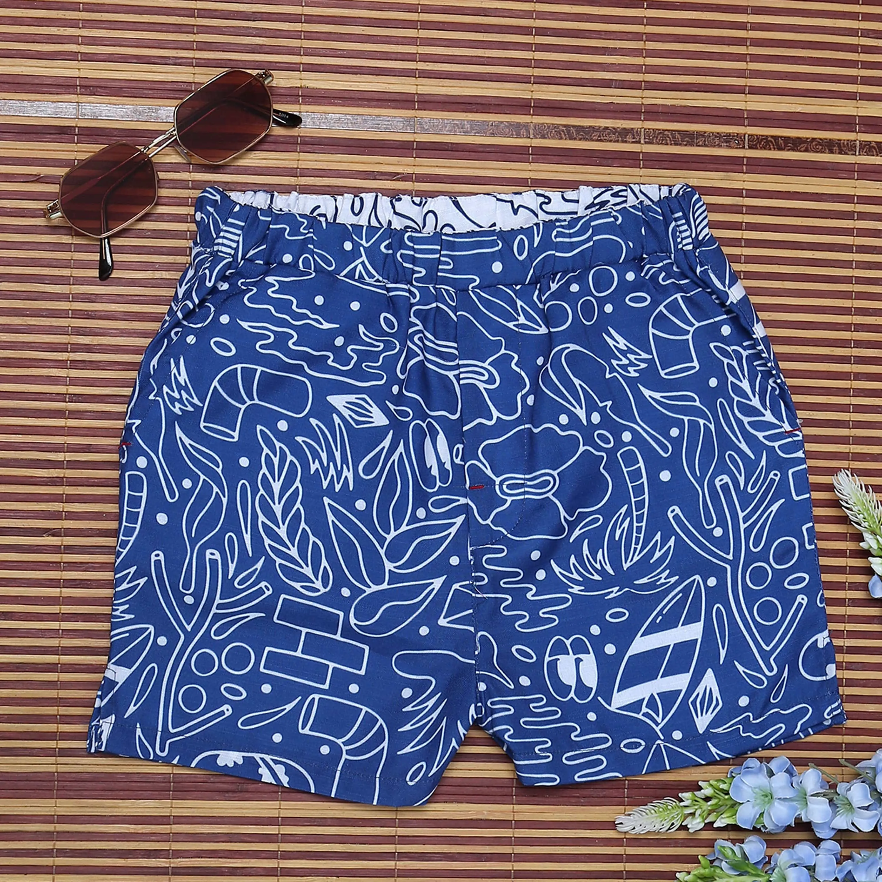 Boys Doodle Print Shirt & Shorts Co-Ord Set Royal Blue