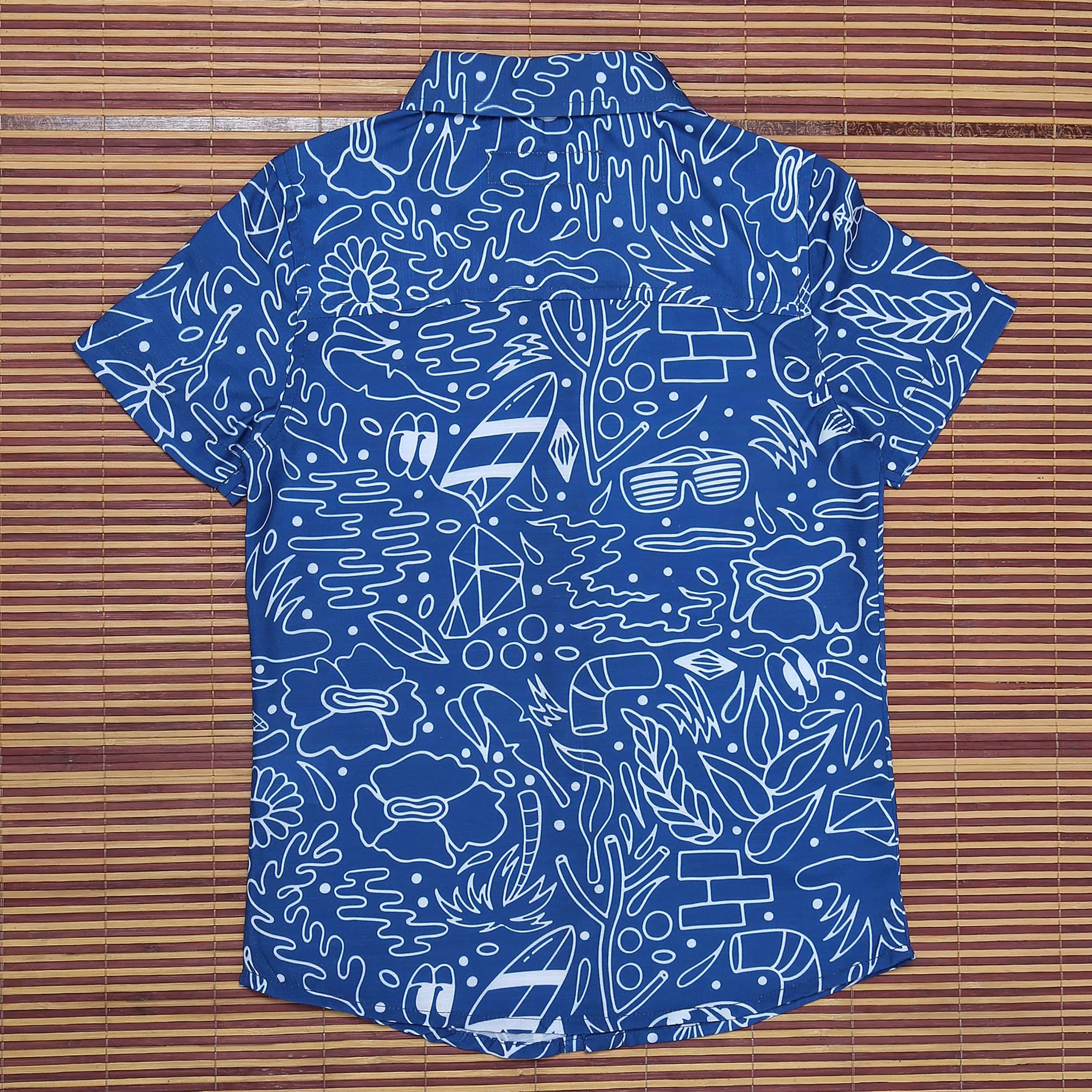Boys Doodle Print Shirt & Shorts Co-Ord Set Royal Blue