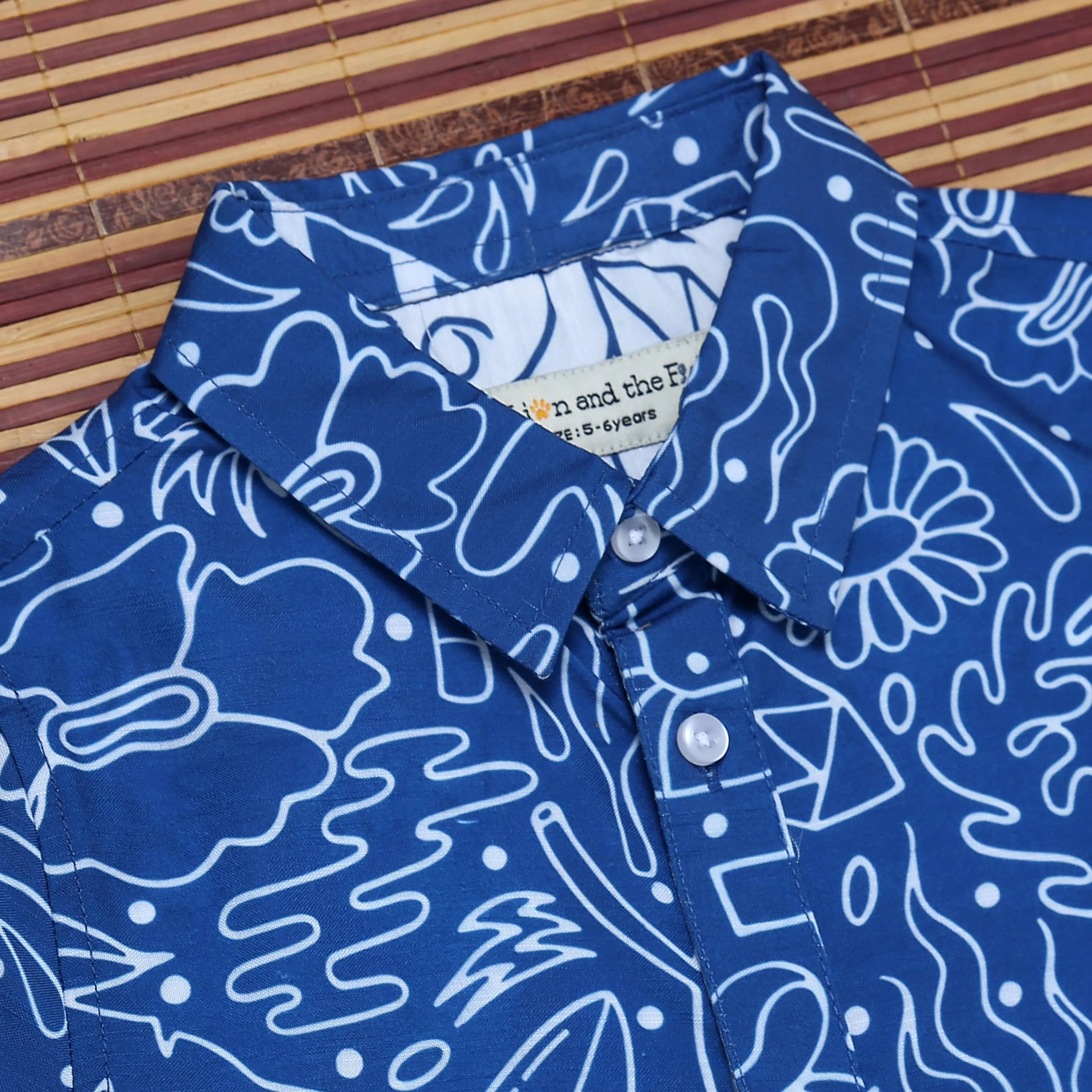 Boys Doodle Print Shirt & Shorts Co-Ord Set Royal Blue
