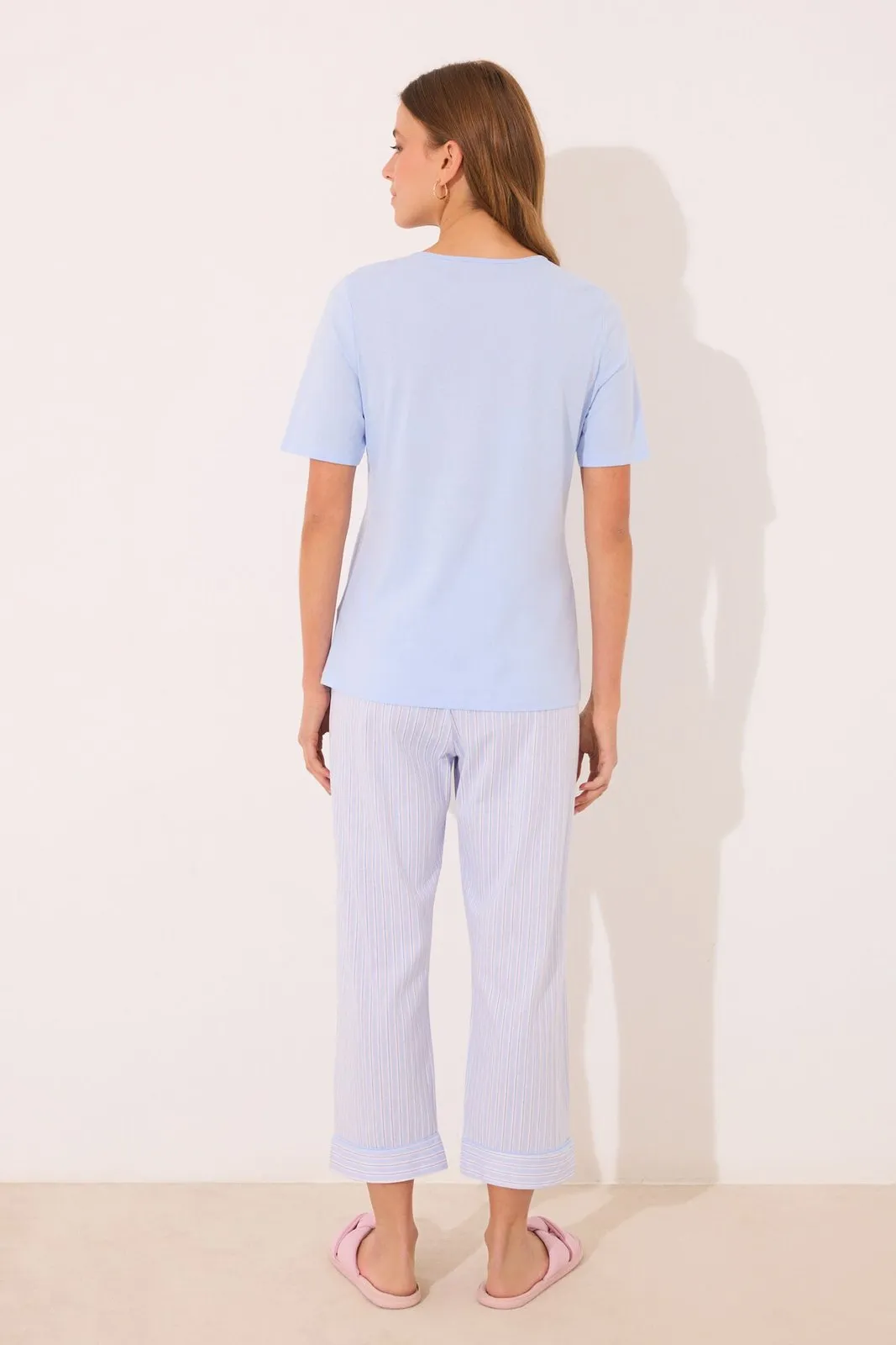 Capri pyjamas 100% cotton blue striped - Blue