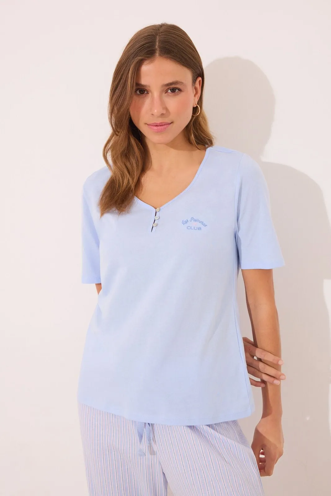 Capri pyjamas 100% cotton blue striped - Blue