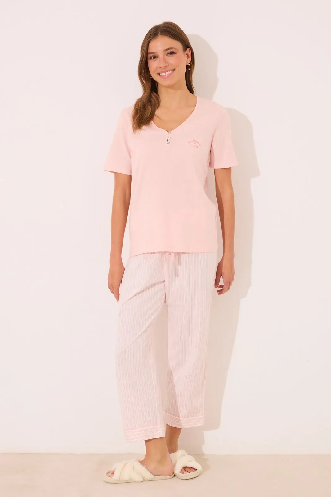 Capri pyjamas 100% cotton orange striped - Orange