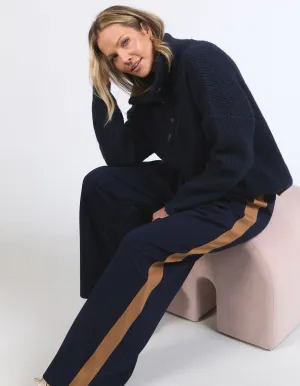 Carmen Wide Leg Pant - Navy/Tan Stripe