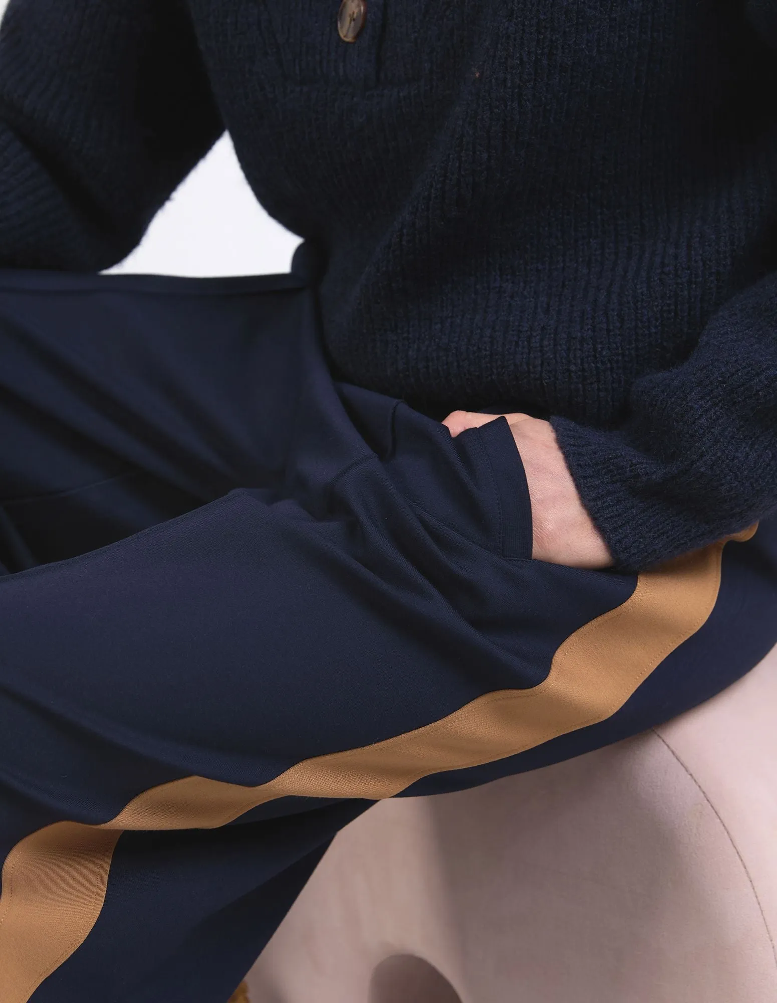 Carmen Wide Leg Pant - Navy/Tan Stripe
