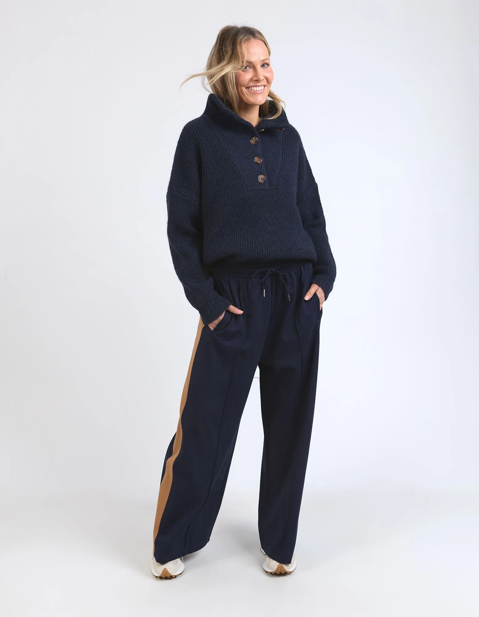 Carmen Wide Leg Pant - Navy/Tan Stripe