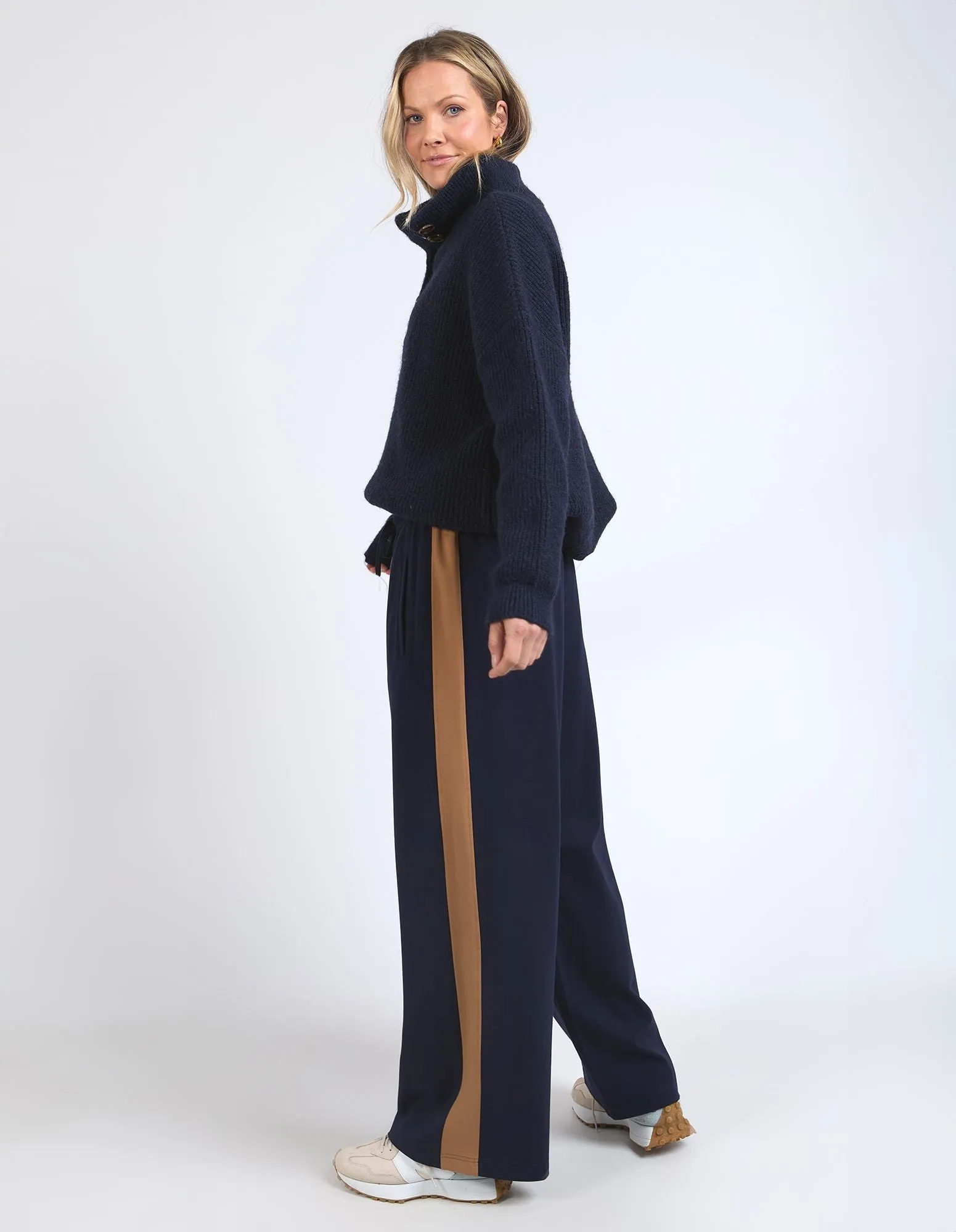 Carmen Wide Leg Pant - Navy/Tan Stripe