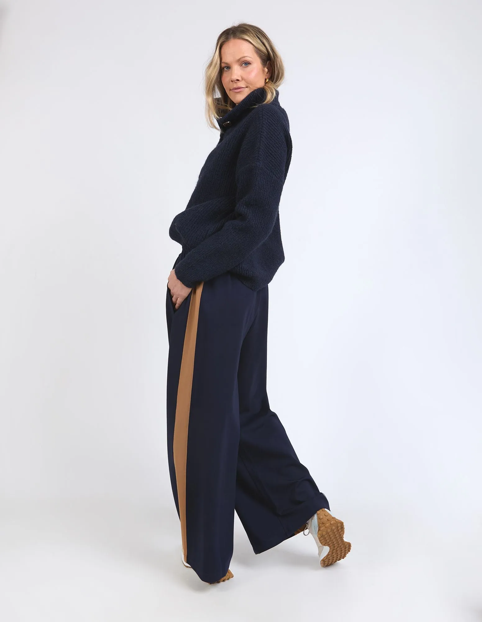 Carmen Wide Leg Pant - Navy/Tan Stripe