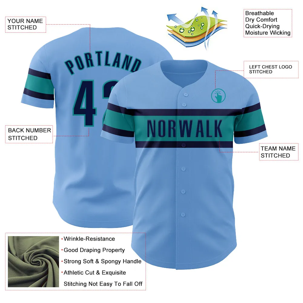 Custom Light Blue Navy-Teal Authentic Baseball Jersey