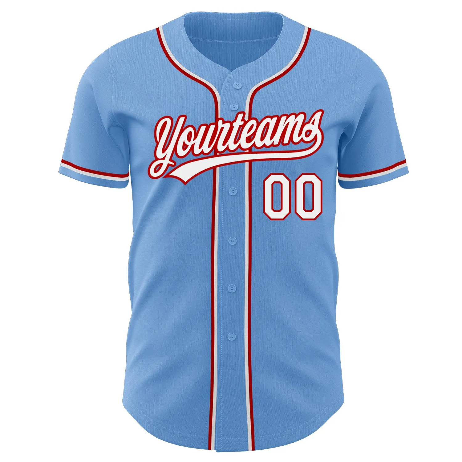 Custom Light Blue White-Red Authentic Baseball Jersey