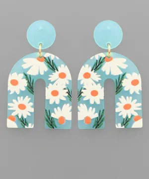 Daisy Print Arch Acrylic Drop Earrings Light Blue
