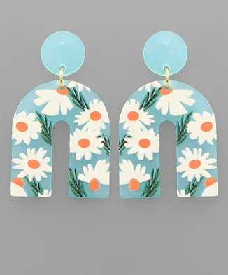 Daisy Print Arch Acrylic Drop Earrings Light Blue