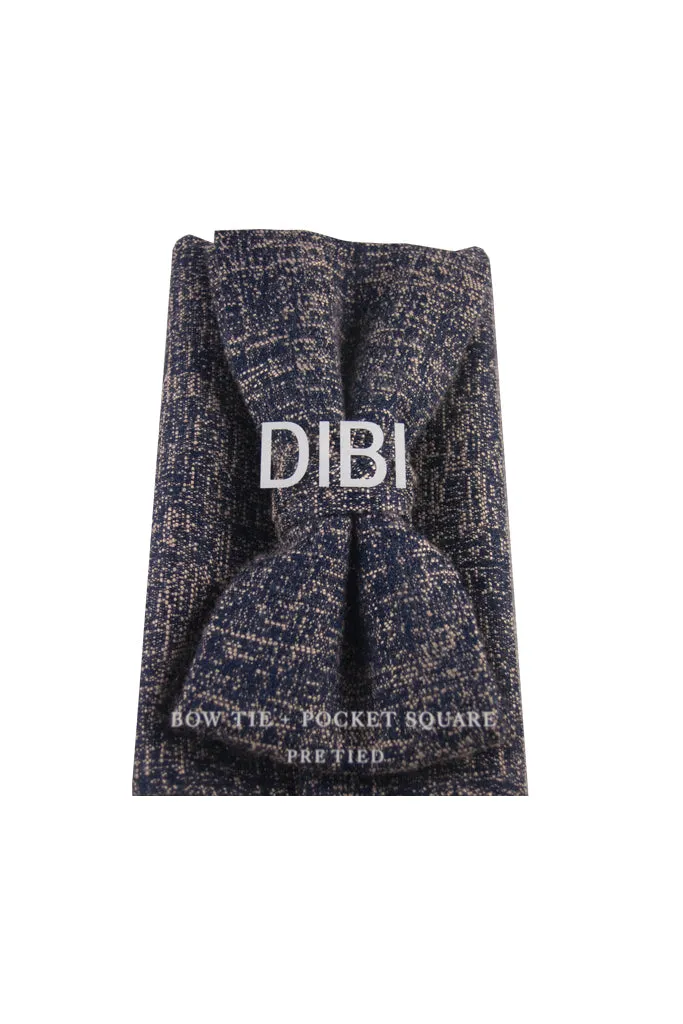 Dark Navy & White Heather Pre Tie Bow Tie   Pocket Square