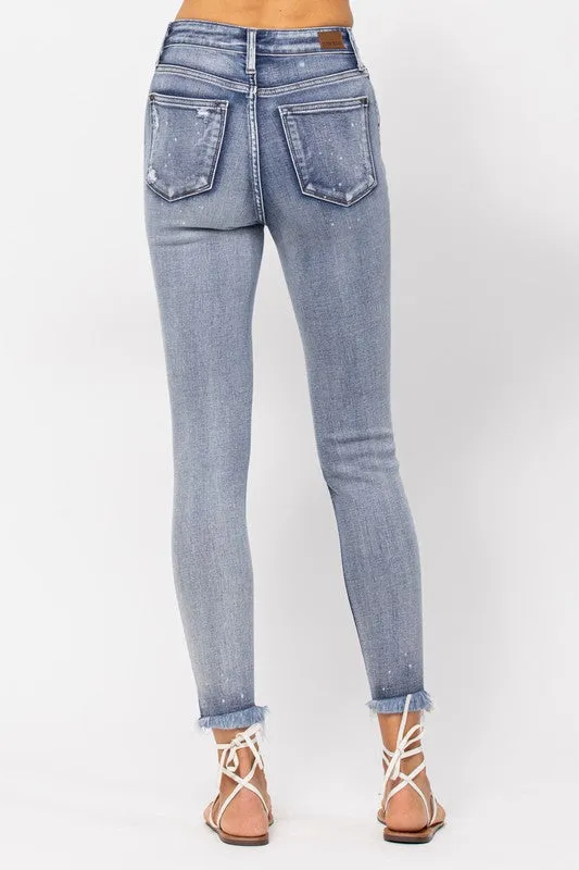 Destroyed Bleach Splash Buttonfly Skinny