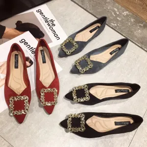 Embellished Crystal Faux Suede Pointed Flats