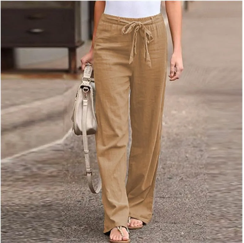 Evelyn High-Waisted Drawstring Linen Wide-Leg Pants