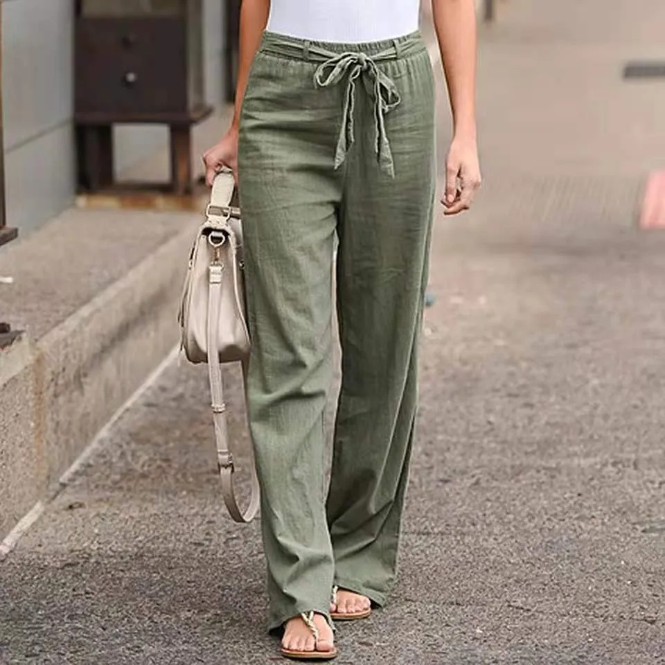 Evelyn High-Waisted Drawstring Linen Wide-Leg Pants
