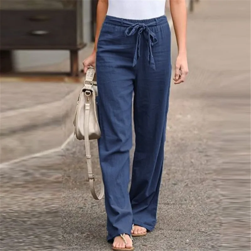 Evelyn High-Waisted Drawstring Linen Wide-Leg Pants