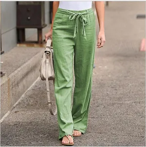 Evelyn High-Waisted Drawstring Linen Wide-Leg Pants