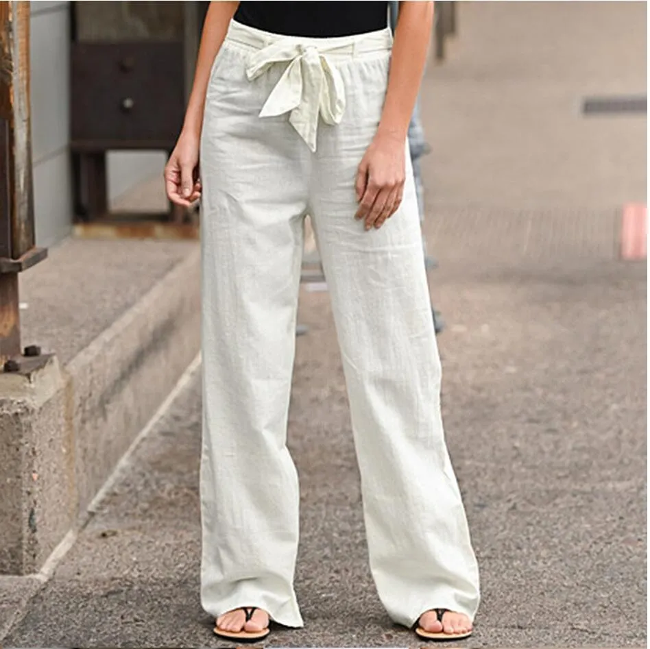 Evelyn High-Waisted Drawstring Linen Wide-Leg Pants