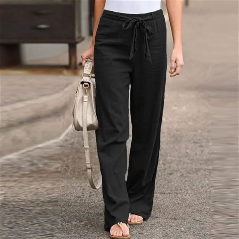 Evelyn High-Waisted Drawstring Linen Wide-Leg Pants
