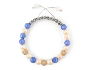 Fashion Womens bracelet with cubic zirconia, aquamarine and pearl beads