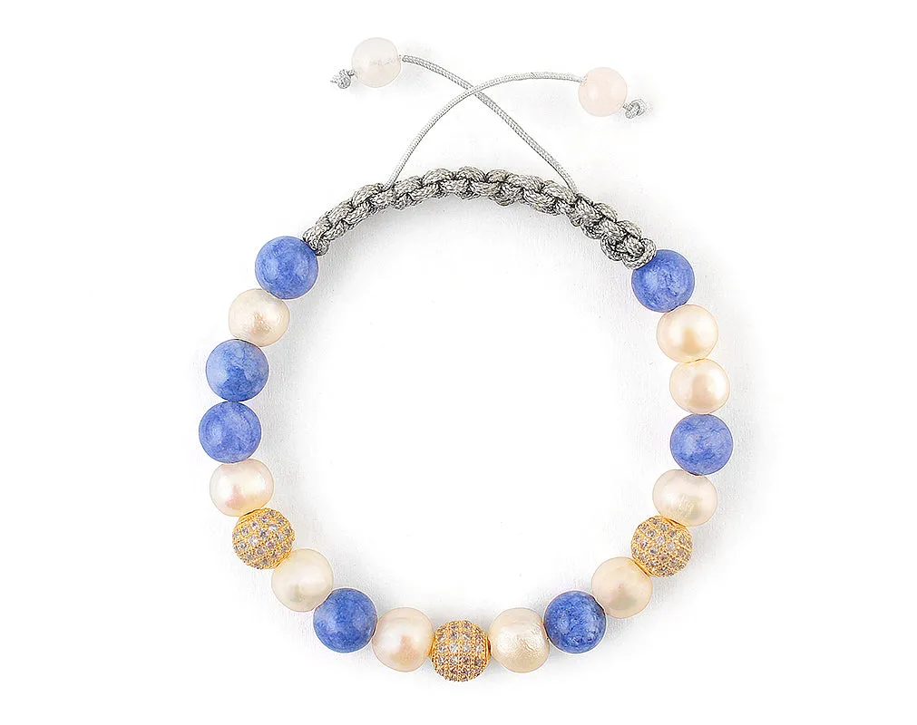Fashion Womens bracelet with cubic zirconia, aquamarine and pearl beads