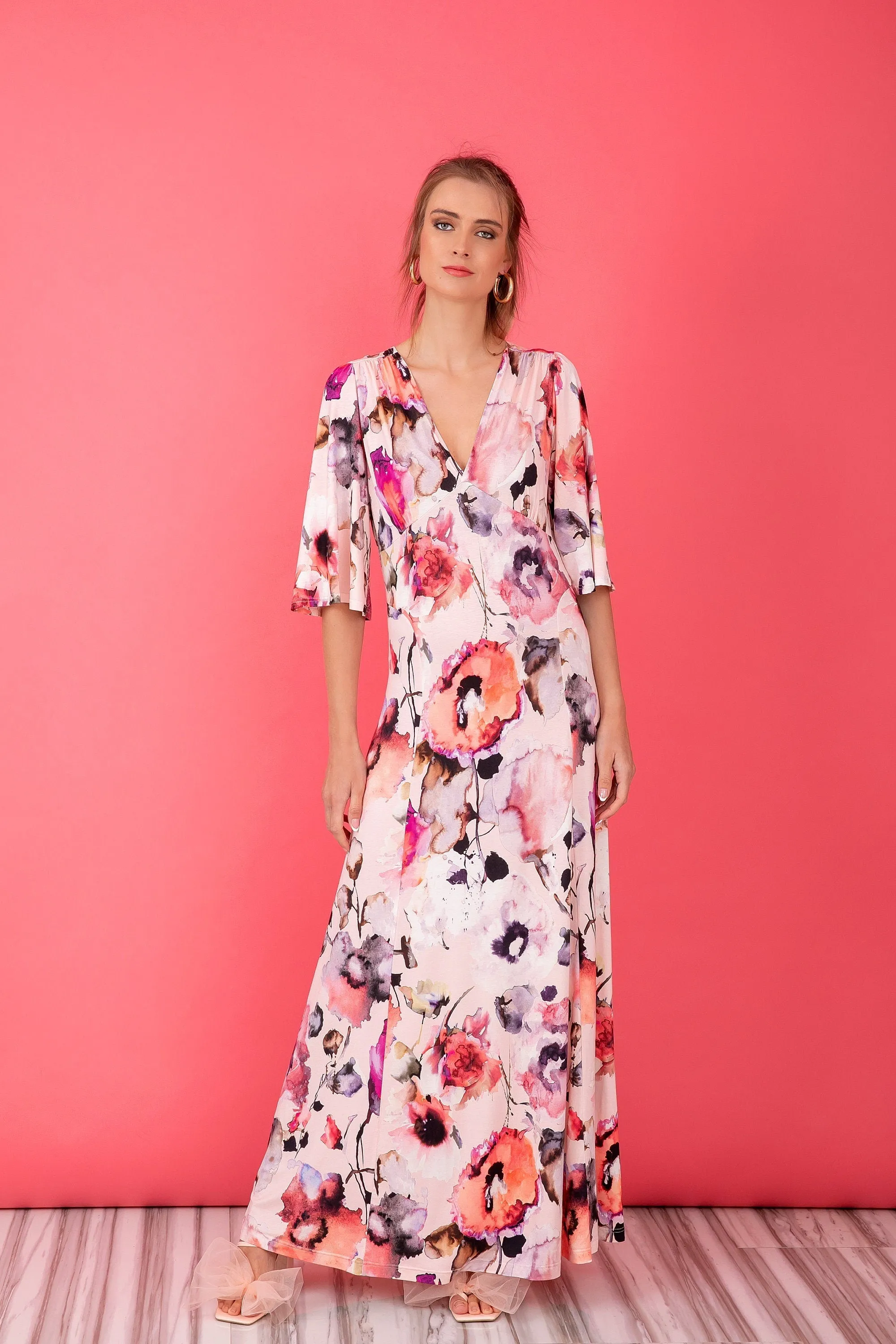 Floral dress, maxi dress, boho dress, bell sleeve dress, bohemian dress, summer dress, plus size clothing, maternity dress, elegant dress