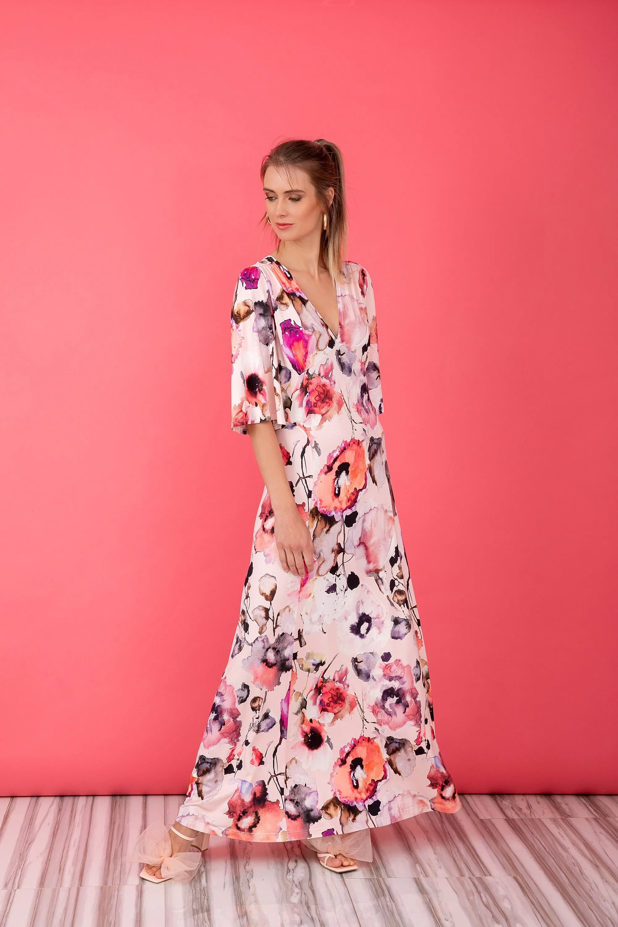 Floral dress, maxi dress, boho dress, bell sleeve dress, bohemian dress, summer dress, plus size clothing, maternity dress, elegant dress