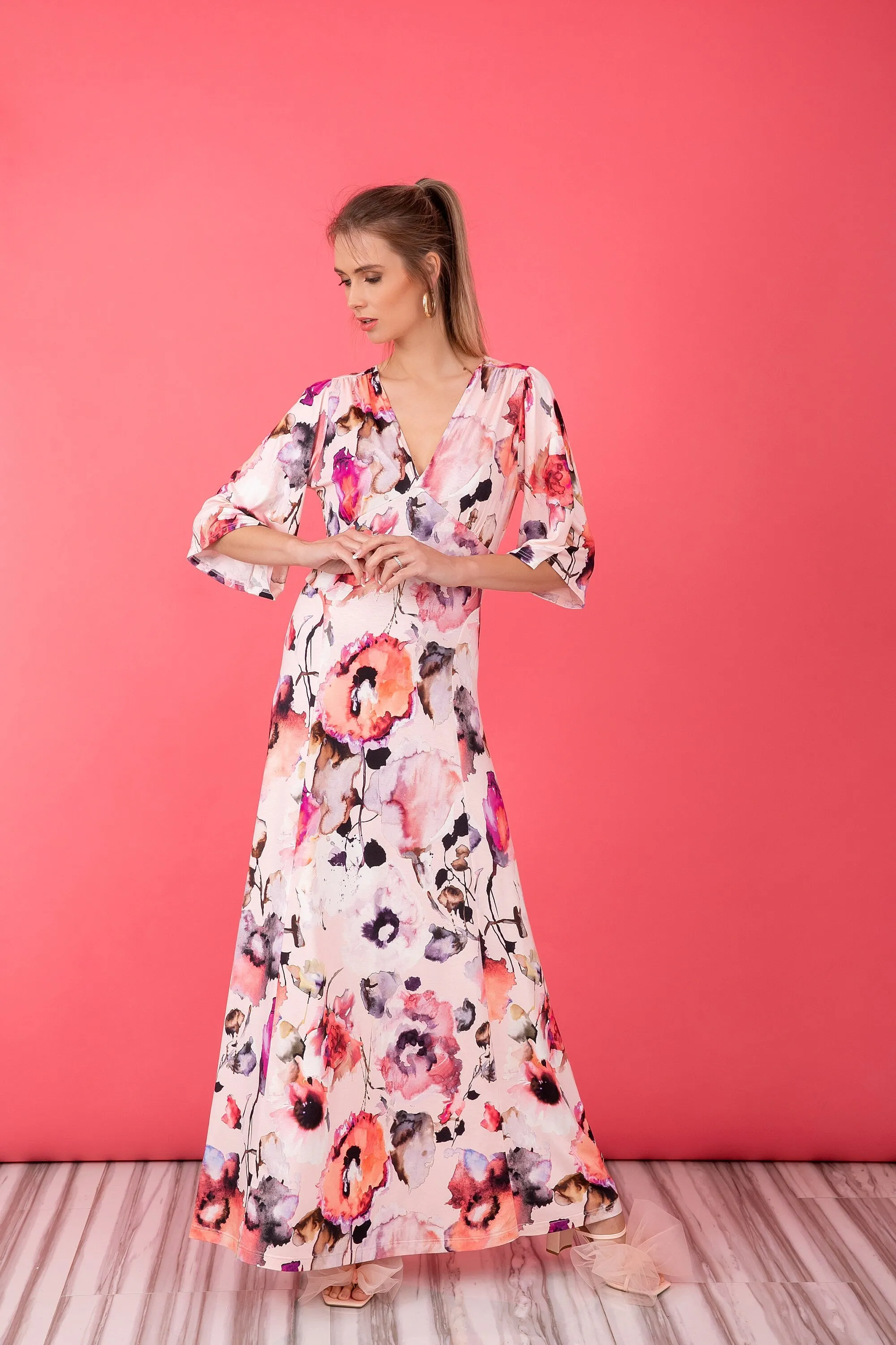Floral dress, maxi dress, boho dress, bell sleeve dress, bohemian dress, summer dress, plus size clothing, maternity dress, elegant dress
