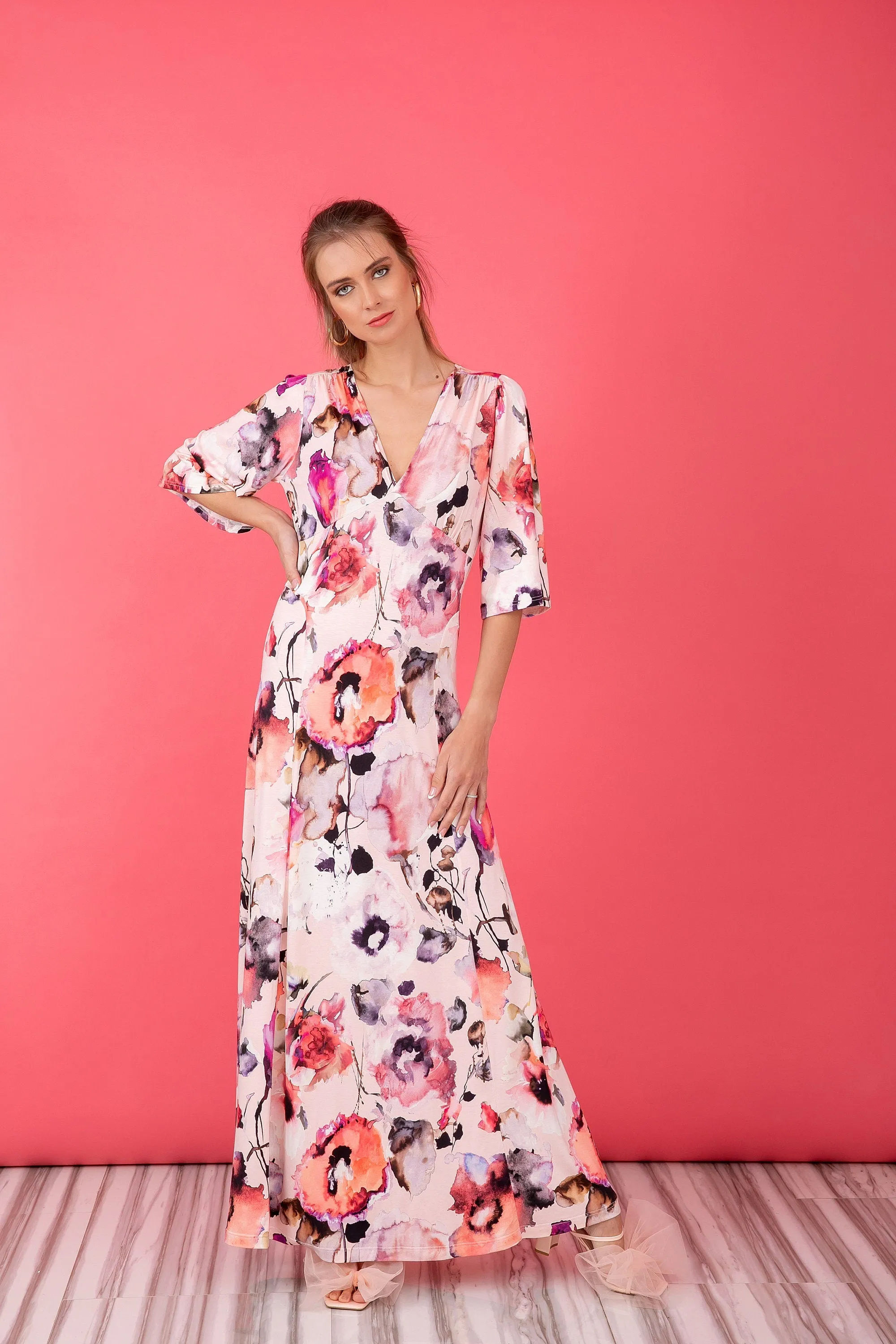 Floral dress, maxi dress, boho dress, bell sleeve dress, bohemian dress, summer dress, plus size clothing, maternity dress, elegant dress