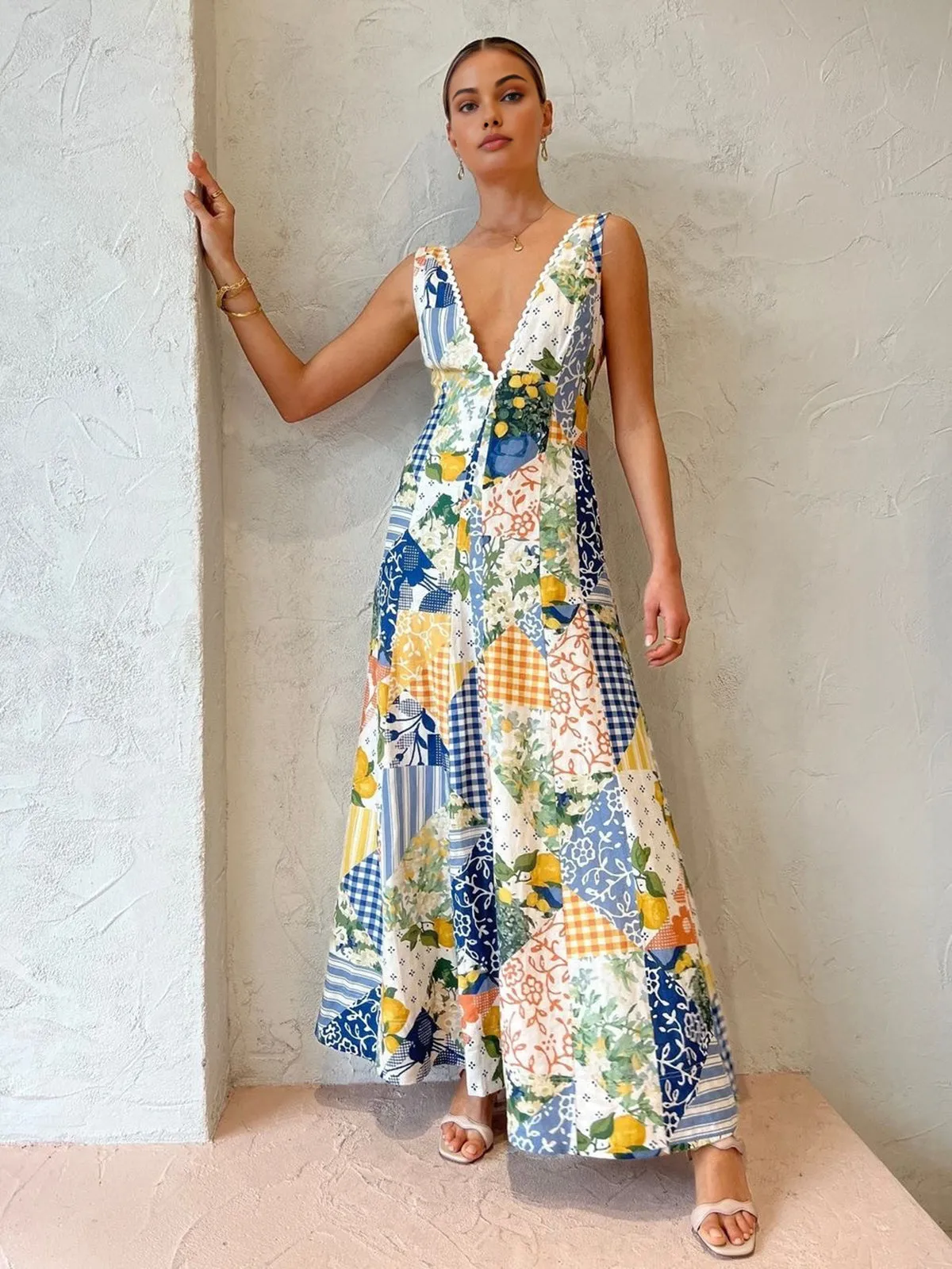 Floral Maxi Dress | Deep V-Neck | Lightweight & Elegant