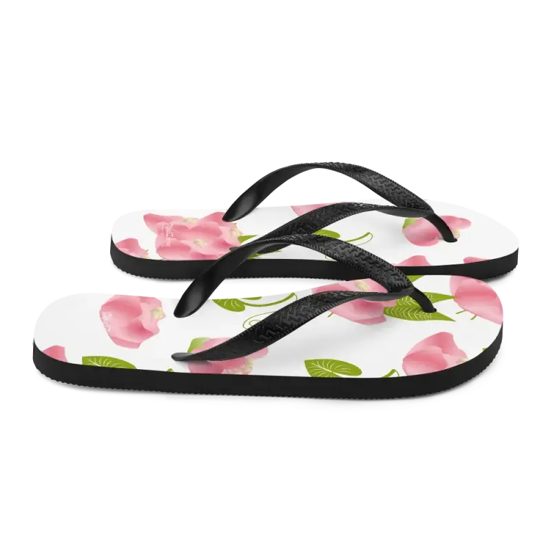 Floral Slip Resistant Flip Flops with Pink Flowers