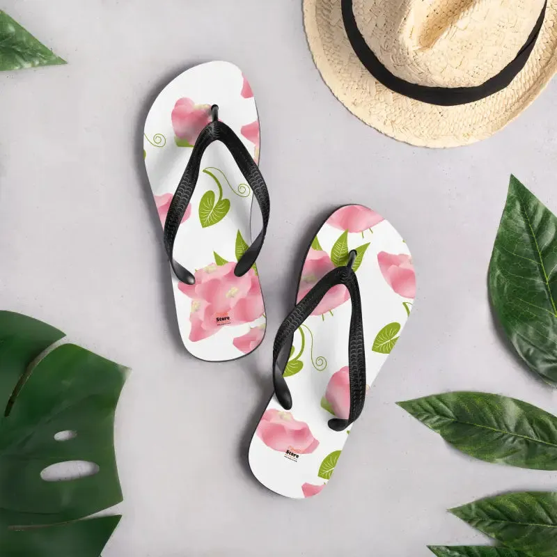 Floral Slip Resistant Flip Flops with Pink Flowers