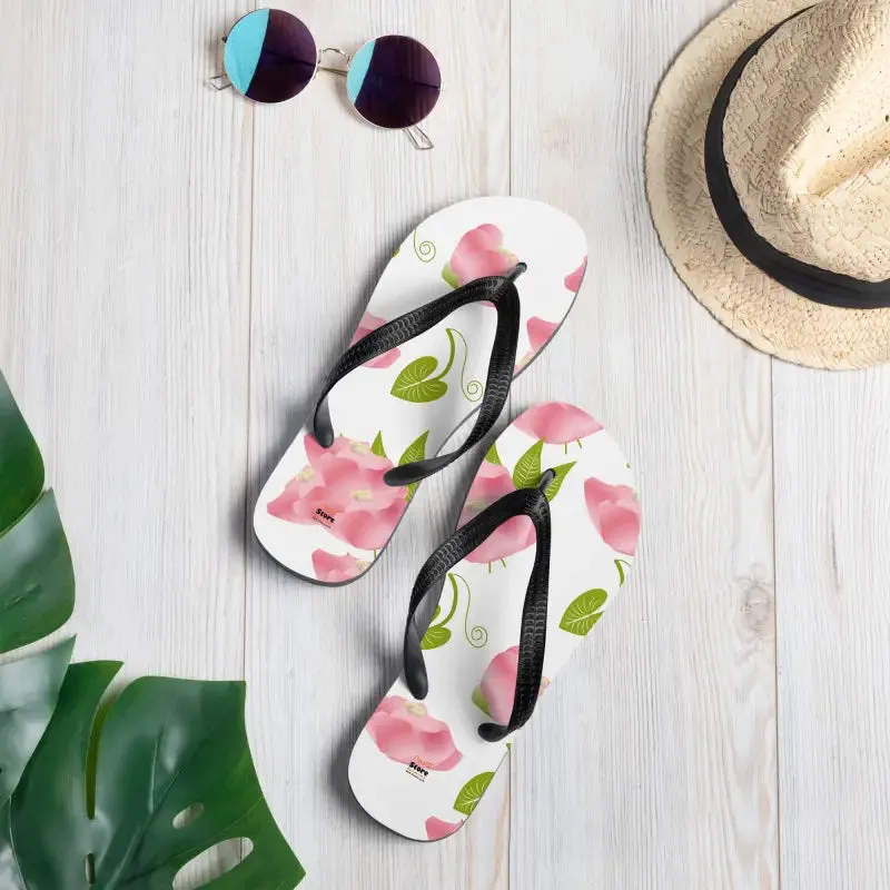 Floral Slip Resistant Flip Flops with Pink Flowers