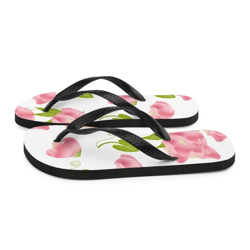 Floral Slip Resistant Flip Flops with Pink Flowers