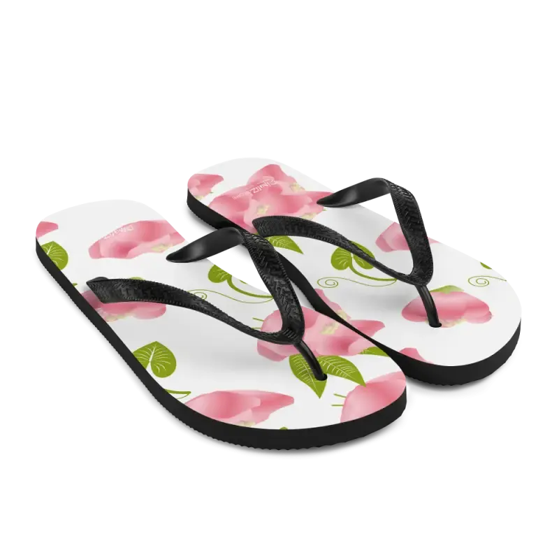Floral Slip Resistant Flip Flops with Pink Flowers
