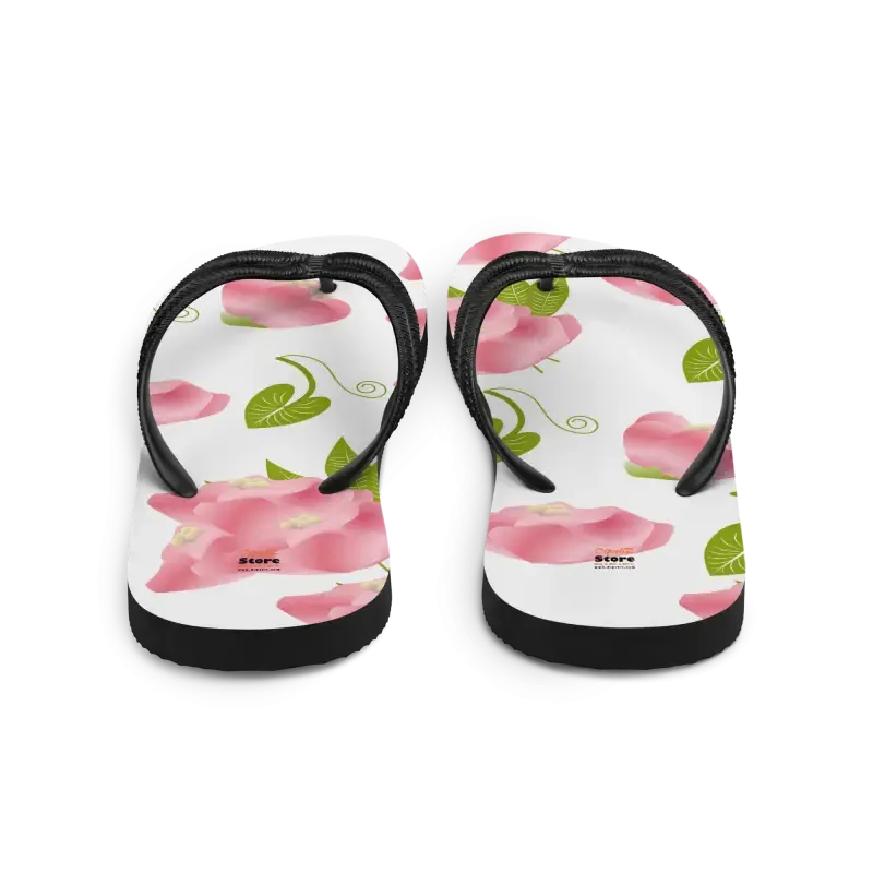 Floral Slip Resistant Flip Flops with Pink Flowers