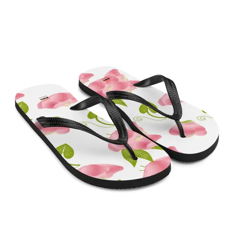 Floral Slip Resistant Flip Flops with Pink Flowers
